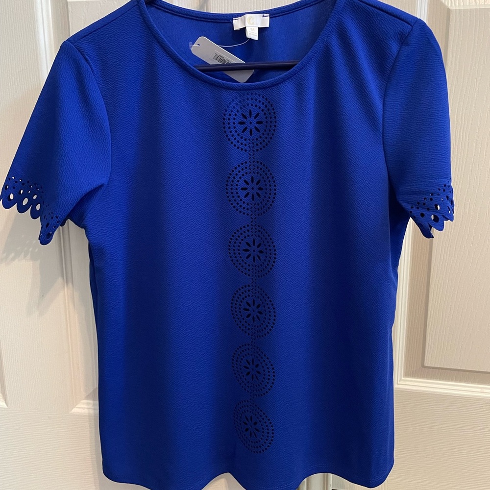 Charming Charlie Blue Laser Cut Eyelet Blouse